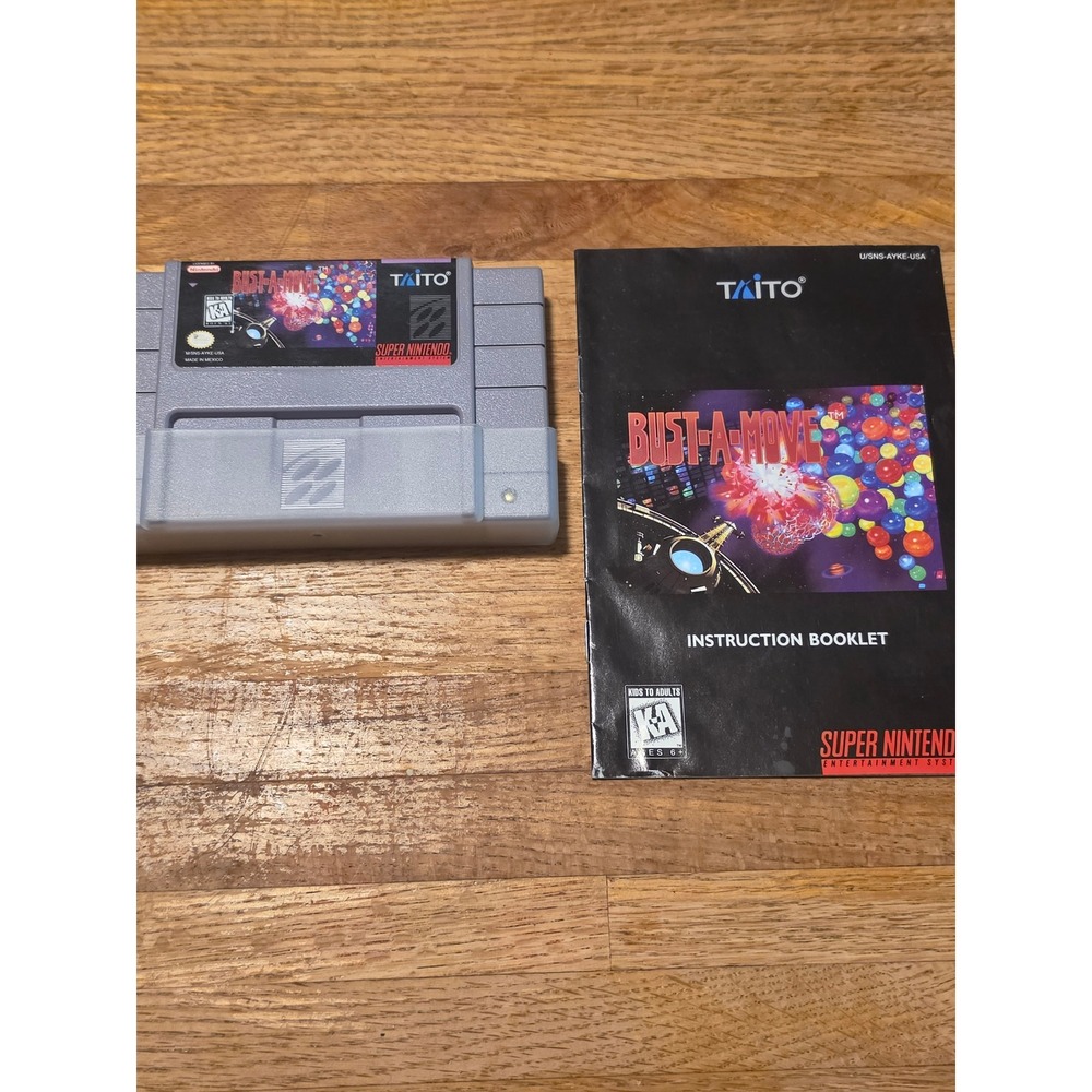 Bust-A-Move SNES Super Nintendo Game Cartridge with Manual Taito SNS-AYKE-USA